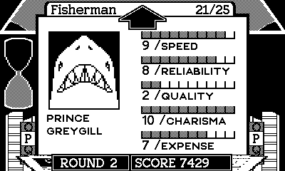 Screenshot: Recommendation Dog, showing a contact card for a fisherman with a picture of a shark
