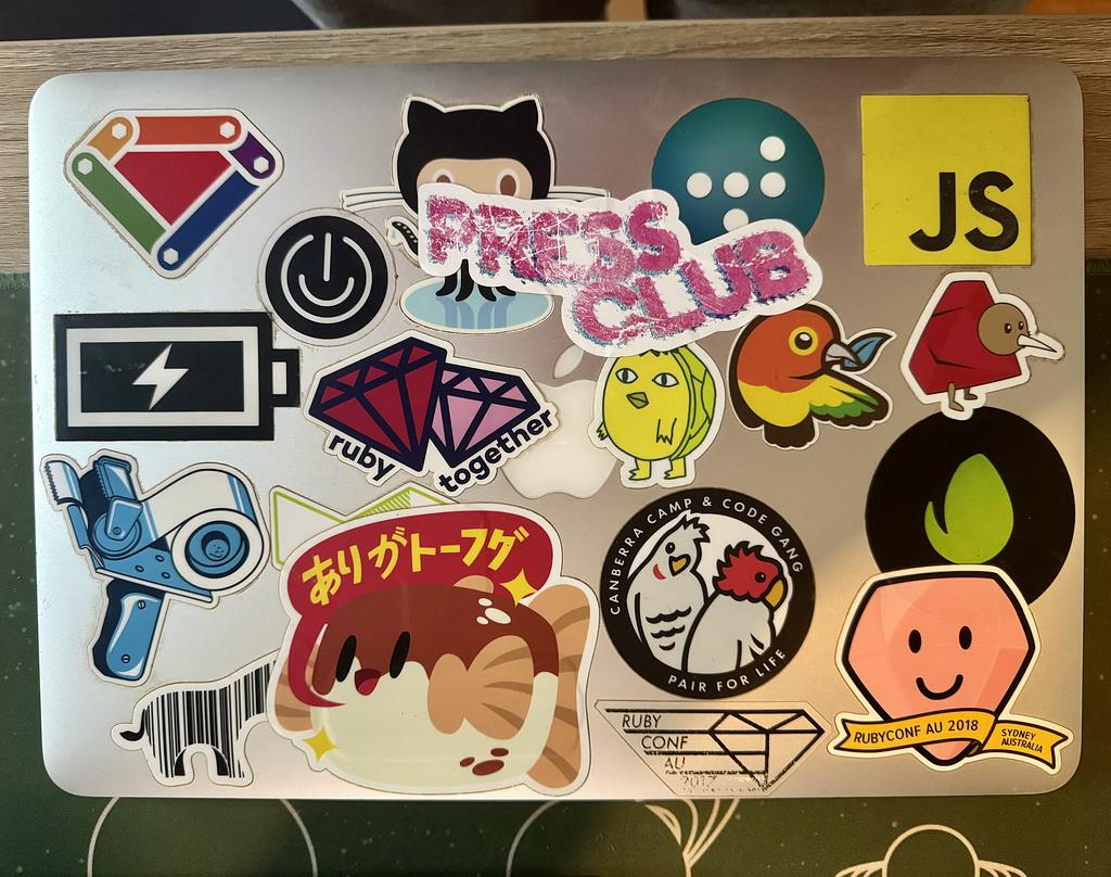 My laptop at the time, covered in stickers